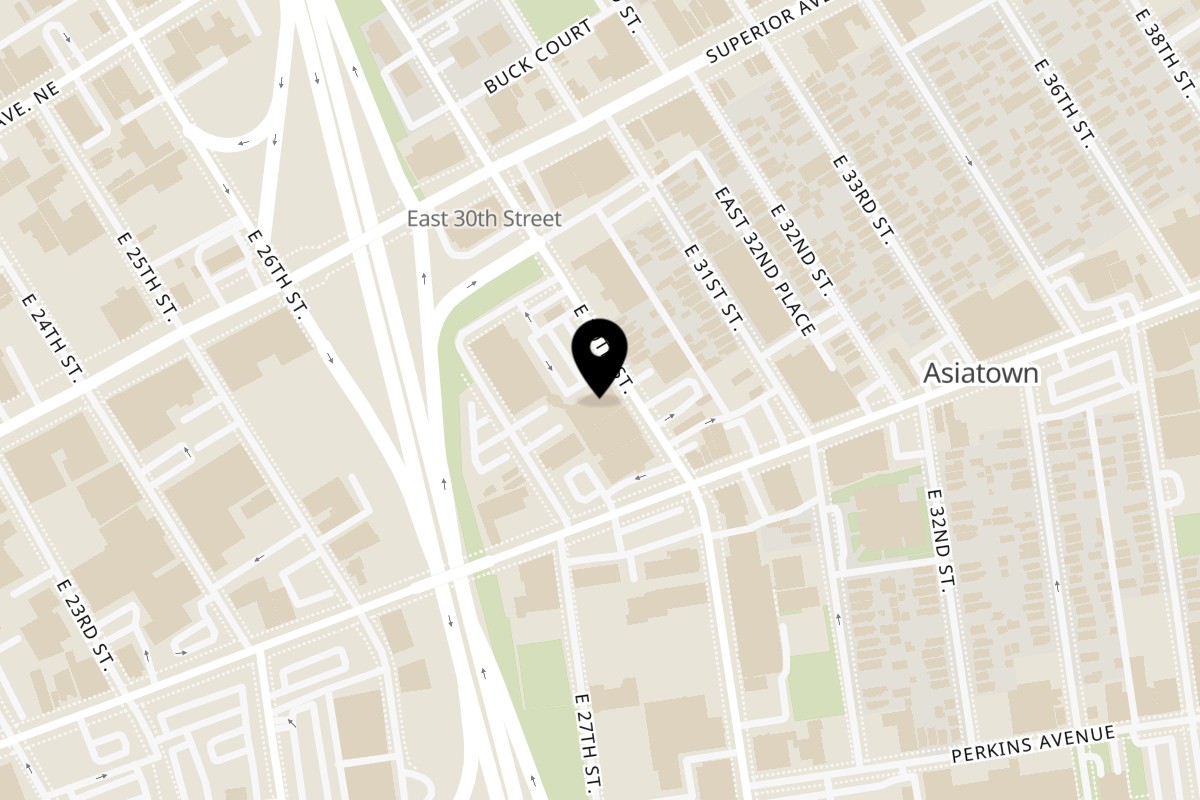 Map showing the location of Pho Sunshine on 2999 Payne Ave #142 in Cleveland